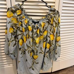 White House Black Market Lemon Print Blouse